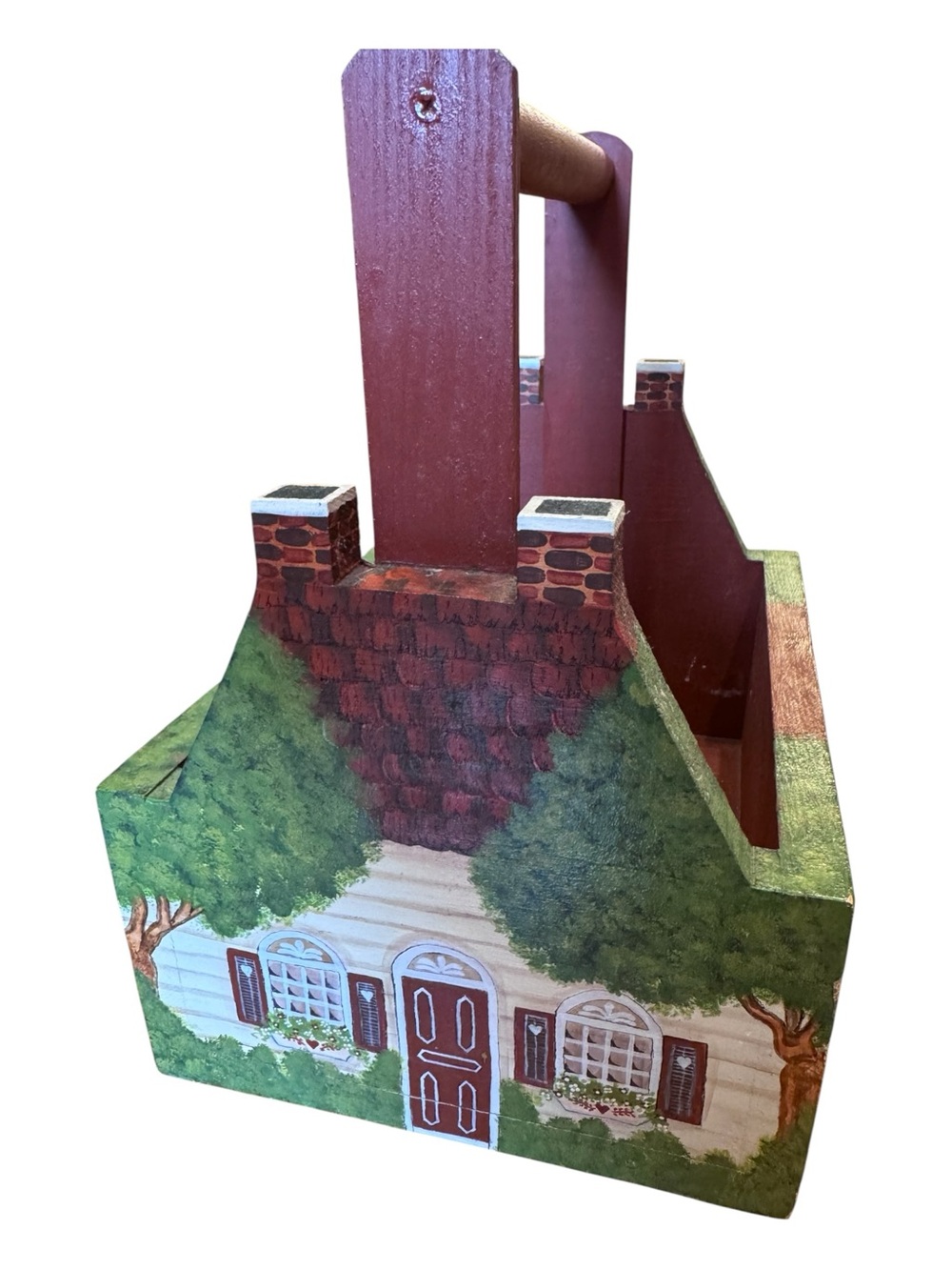 Folk Art House Wood Caddy Basket Treasures by Laurene Hand Painted Cottage